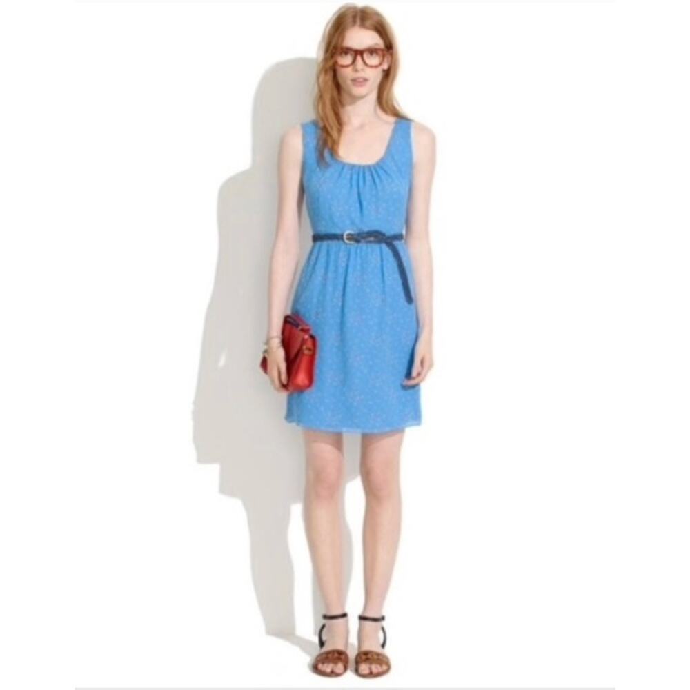 Madewell Rosie Twist Back Silk Dress in Light Blue Floral, size 4